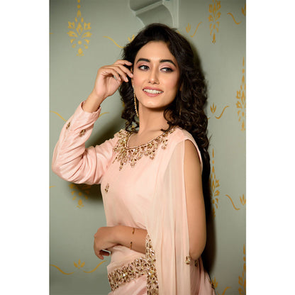 Rhapsody Jaipur Peach Kurta with Attached Dupatta (Set of 2)