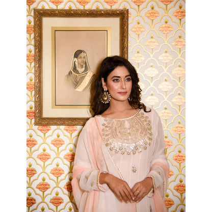 Rhapsody Jaipur Powder Peach Sequin Anarkali Dress (Set of 2) - XL / Peach Rhapsody Jaipur Powder Peach Sequin Anarkali Dress (Set of 2) - XL / Peach