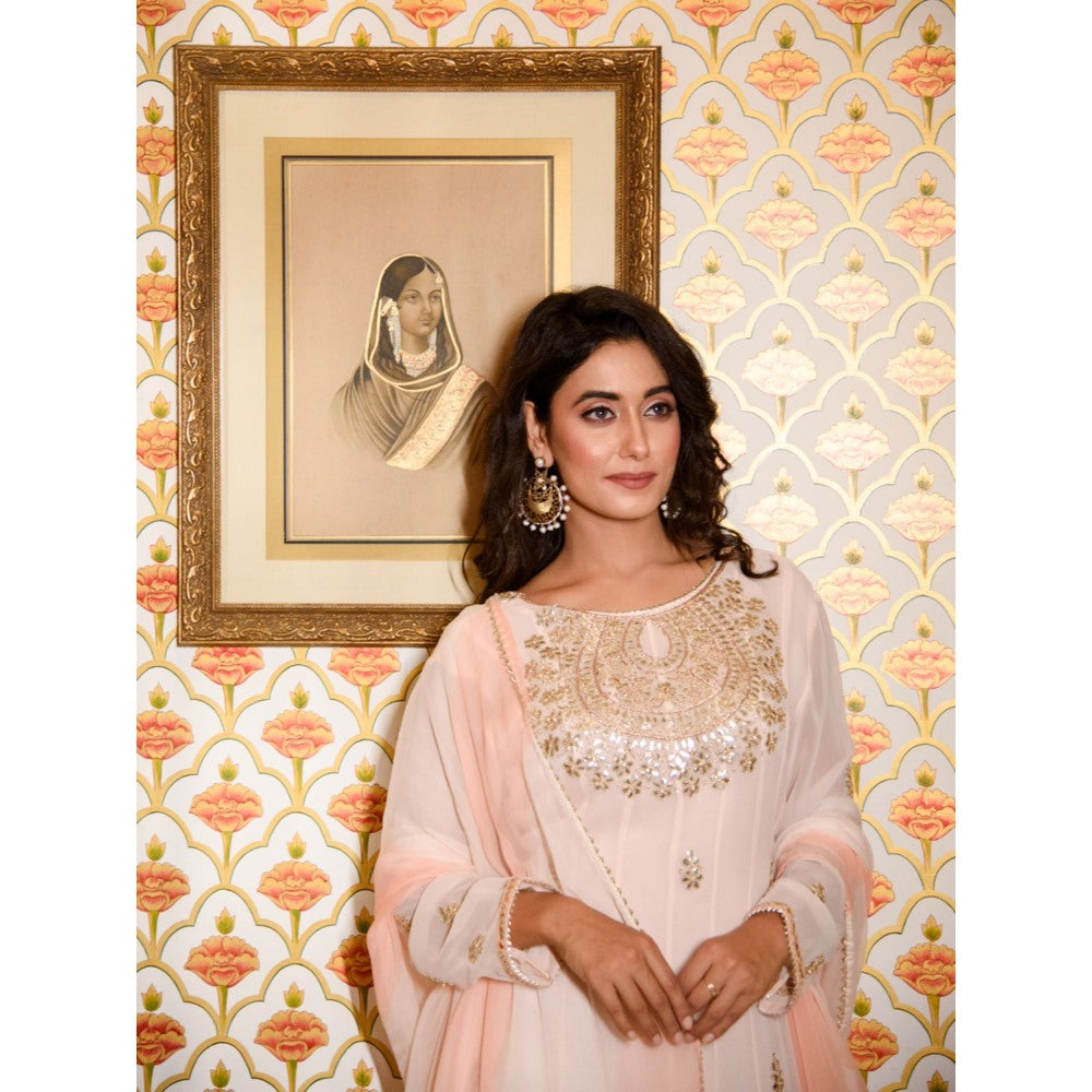 Rhapsody Jaipur Powder Peach Sequin Anarkali Dress (Set of 2)
