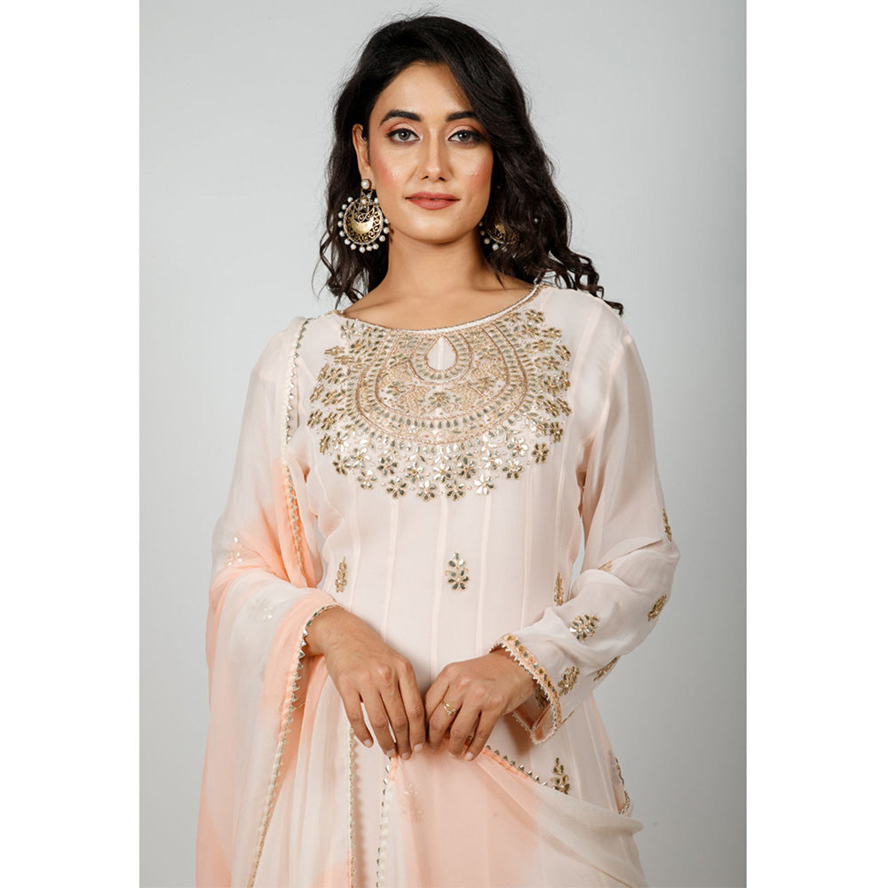 Rhapsody Jaipur Powder Peach Sequin Anarkali Dress (Set of 2)