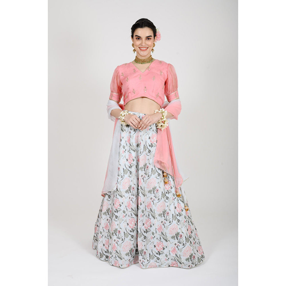 Rhapsody Jaipur Pink Floral Lehenga with Blouse and Dupatta (Set of 3)