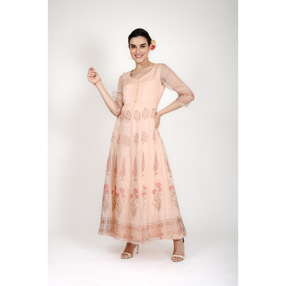 Rhapsody Jaipur Peach Printed Anarkali Dress