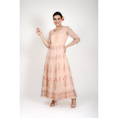 Rhapsody Jaipur Peach Printed Anarkali Dress