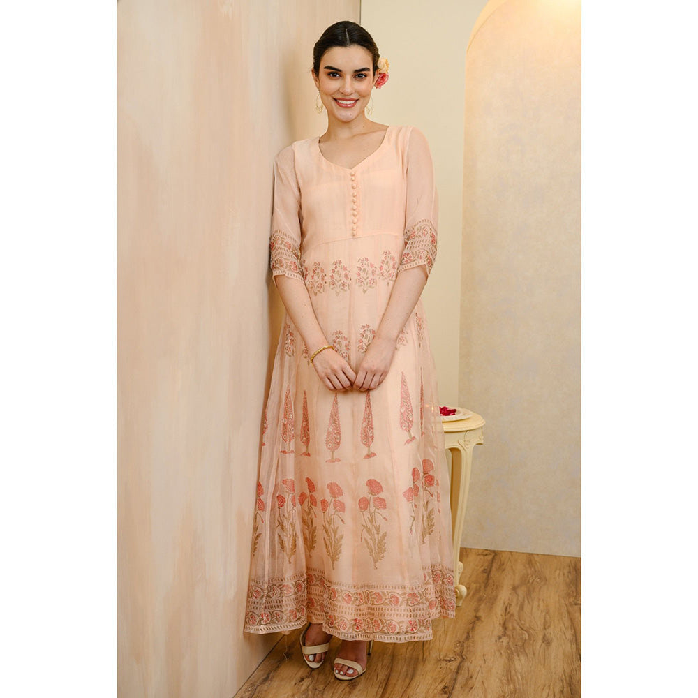 Rhapsody Jaipur Peach Printed Anarkali Dress