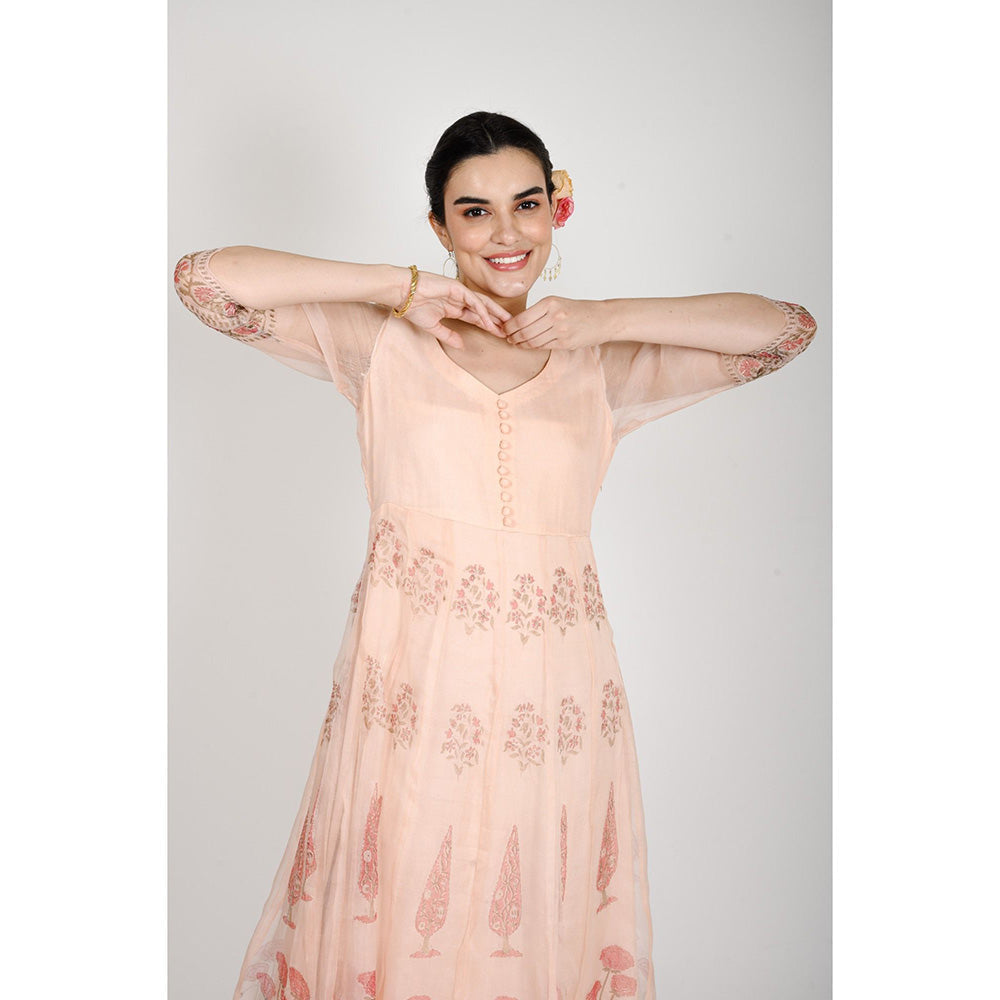 Rhapsody Jaipur Peach Printed Anarkali Dress