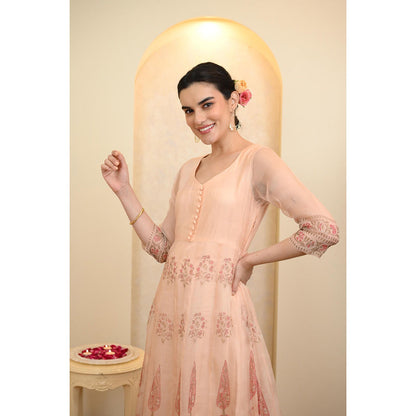 Rhapsody Jaipur Peach Printed Anarkali Dress