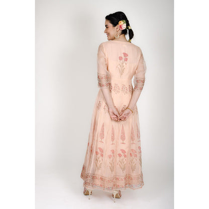 Rhapsody Jaipur Peach Printed Anarkali Dress