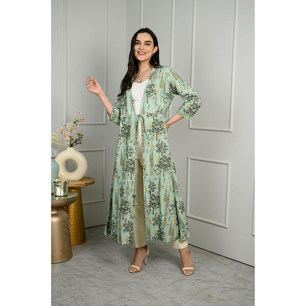 Rhapsody Jaipur Blue Printed Silk Overlay Jacket