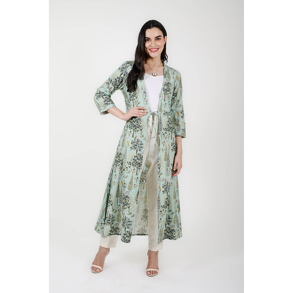 Rhapsody Jaipur Blue Printed Silk Overlay Jacket