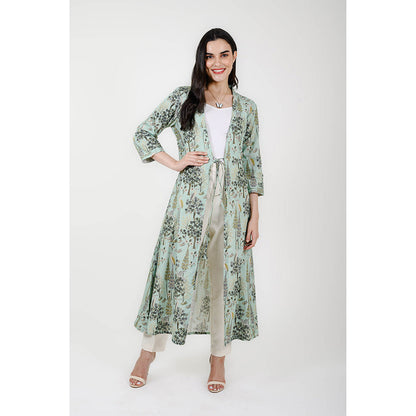 Rhapsody Jaipur Blue Printed Silk Overlay Jacket