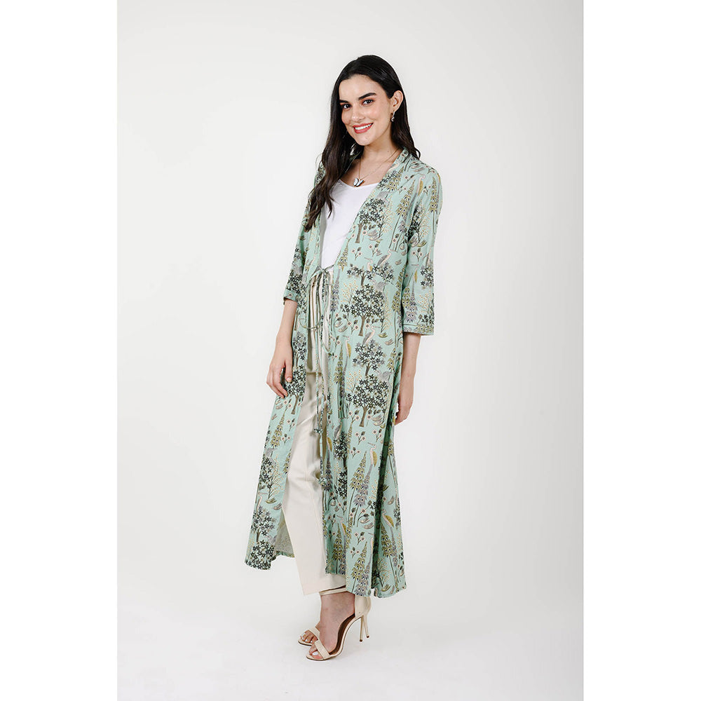 Rhapsody Jaipur Blue Printed Silk Overlay Jacket
