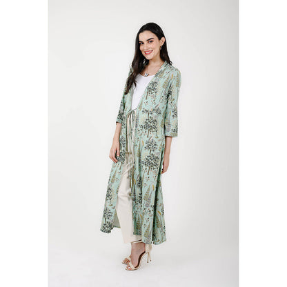 Rhapsody Jaipur Blue Printed Silk Overlay Jacket