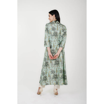 Rhapsody Jaipur Blue Printed Silk Overlay Jacket