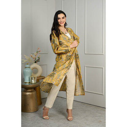 Rhapsody Jaipur Mustard Printed Silk Overlay Jacket