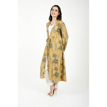 Rhapsody Jaipur Mustard Printed Silk Overlay Jacket