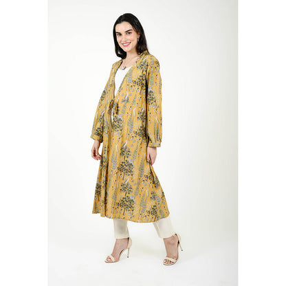 Rhapsody Jaipur Mustard Printed Silk Overlay Jacket