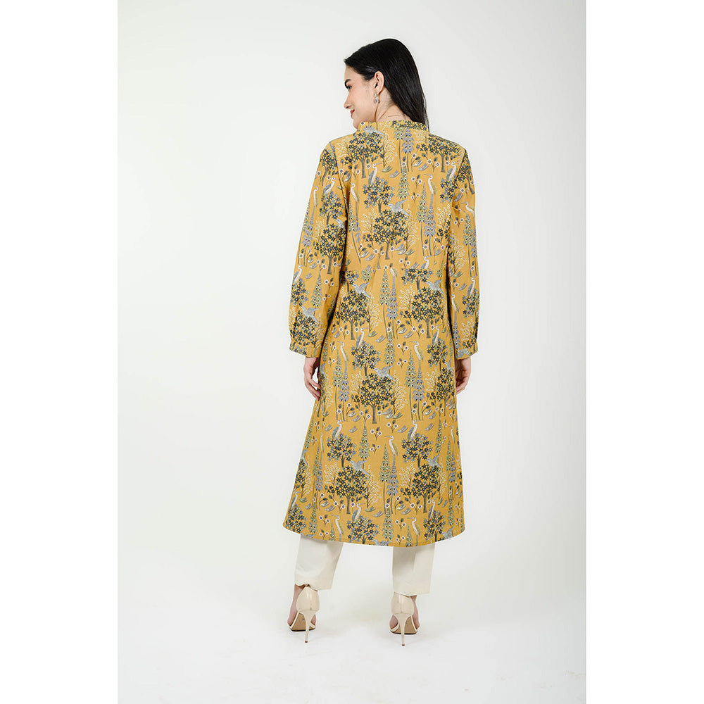 Rhapsody Jaipur Mustard Printed Silk Overlay Jacket