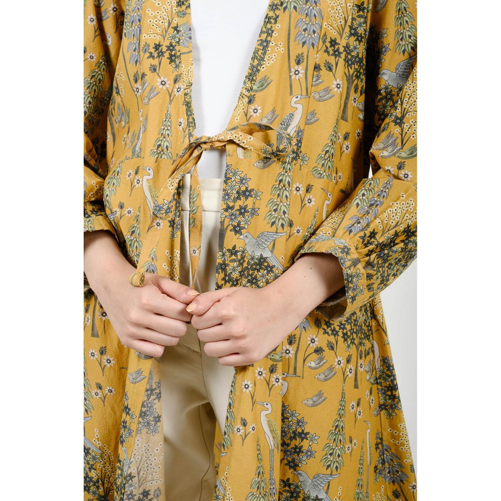 Rhapsody Jaipur Mustard Printed Silk Overlay Jacket