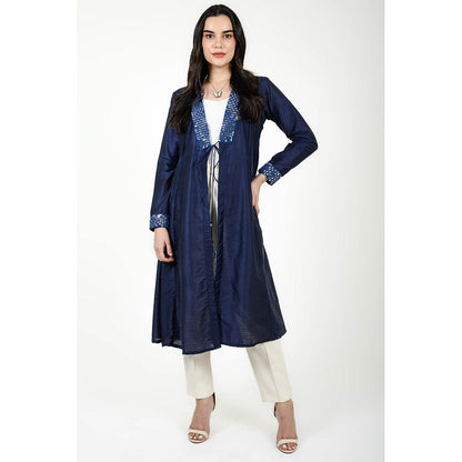 Rhapsody Jaipur Navy Blue Twilight Mirror Work Overlay Jacket