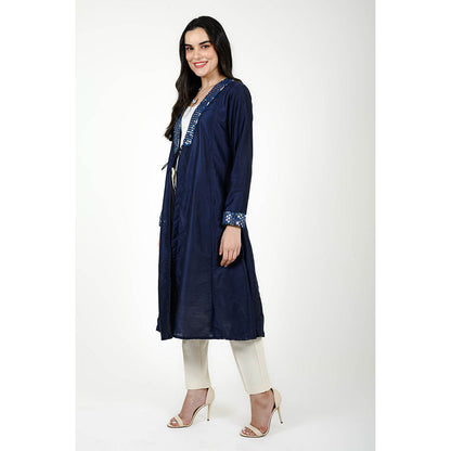 Rhapsody Jaipur Navy Blue Twilight Mirror Work Overlay Jacket