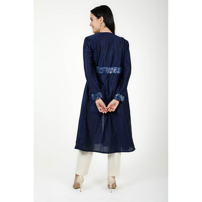 Rhapsody Jaipur Navy Blue Twilight Mirror Work Overlay Jacket