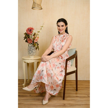 Rhapsody Jaipur Multi Colour Printed Petunia Sleeveless Dress with Belt (Set of 2)