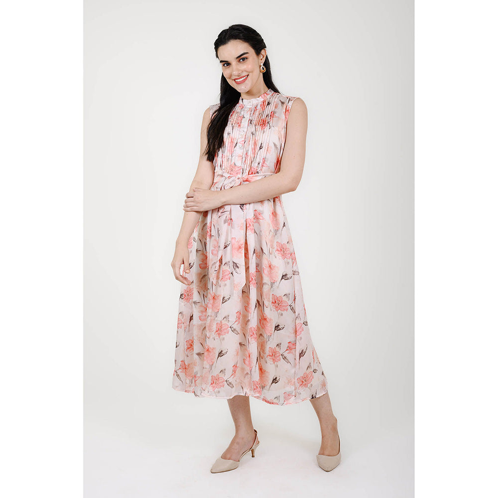 Rhapsody Jaipur Multi Colour Printed Petunia Sleeveless Dress with Belt (Set of 2)