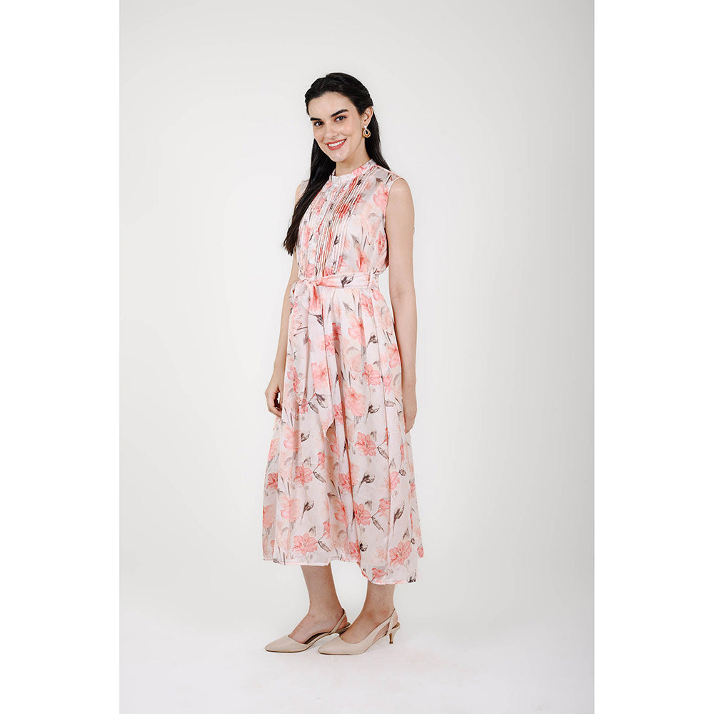 Rhapsody Jaipur Multi Colour Printed Petunia Sleeveless Dress with Belt (Set of 2)