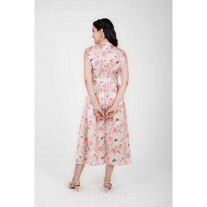 Rhapsody Jaipur Multi Colour Printed Petunia Sleeveless Dress with Belt (Set of 2)