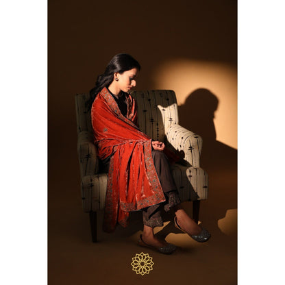 Rhua India Orange Azha Dushala Dupatta