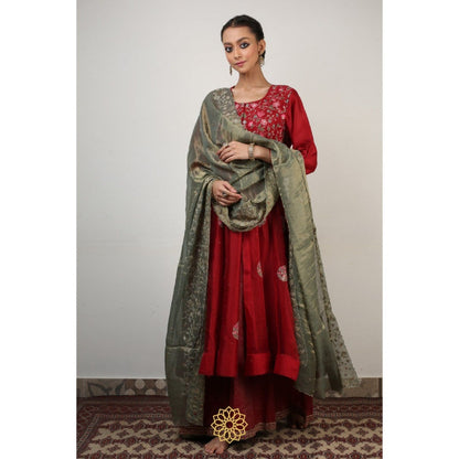 Rhua India Red Anokhi Anarkali with Palazzo and Dupatta (Set of 3)