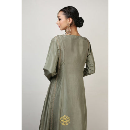 Rhua India Green Ira Straight Kurta with Churidar and Dupatta (Set of 3)