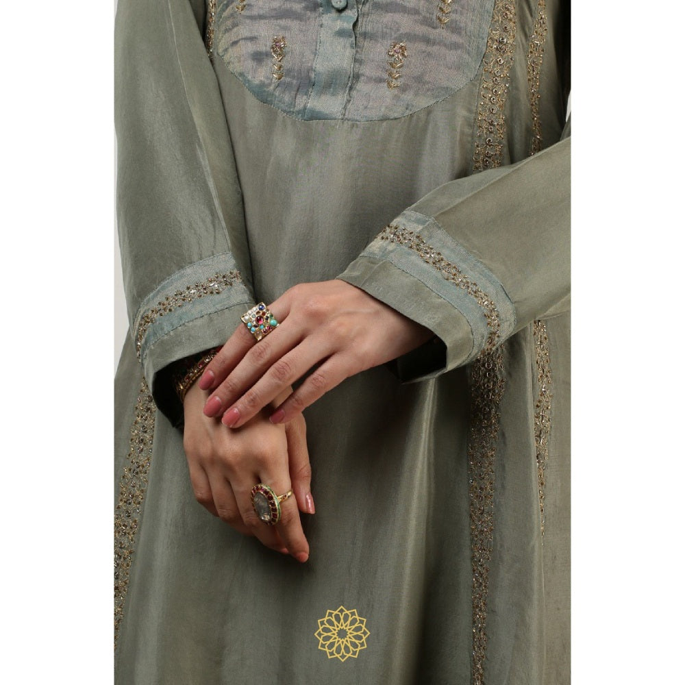 Rhua India Green Ira Straight Kurta with Churidar and Dupatta (Set of 3)