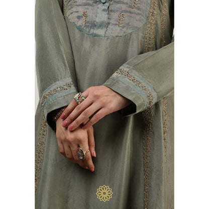 Rhua India Green Ira Straight Kurta with Churidar and Dupatta (Set of 3)