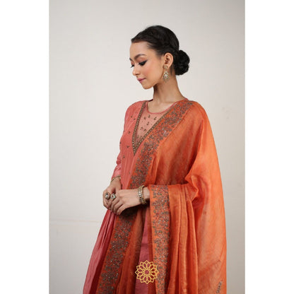 Rhua India Peach Kyra Anarkali with Pant and Dupatta (Set of 3)