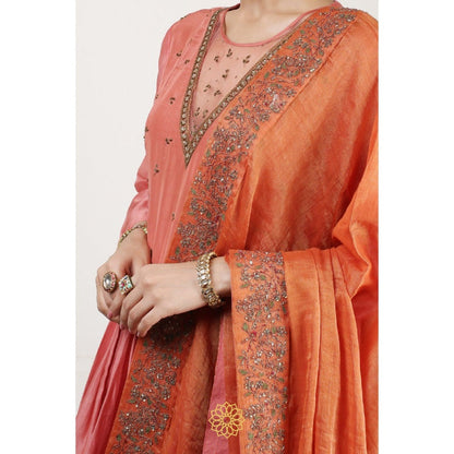 Rhua India Peach Kyra Anarkali with Pant and Dupatta (Set of 3)