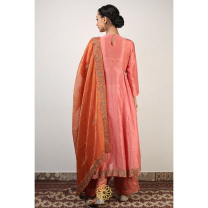 Rhua India Peach Kyra Anarkali with Pant and Dupatta (Set of 3)
