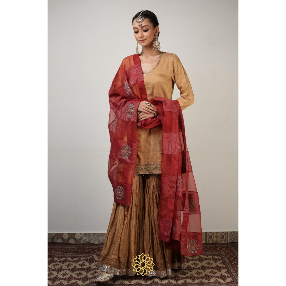 Rhua India Gold Akira Sharara with Kurta and Dupatta (Set of 3)