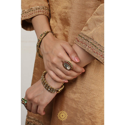 Rhua India Gold Akira Sharara with Kurta and Dupatta (Set of 3)