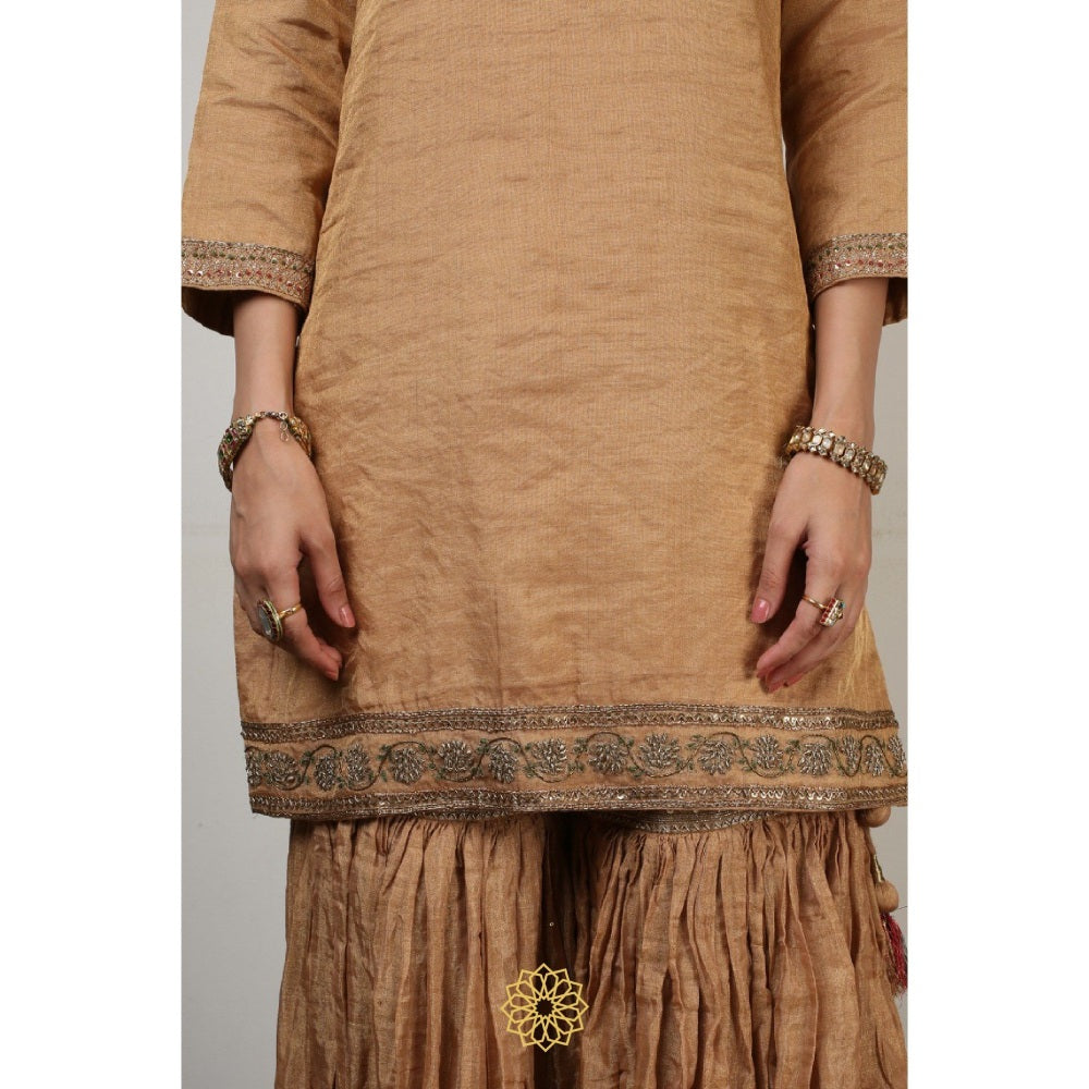 Rhua India Gold Akira Sharara with Kurta and Dupatta (Set of 3)
