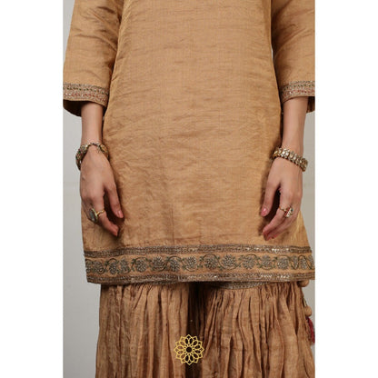 Rhua India Gold Akira Sharara with Kurta and Dupatta (Set of 3)