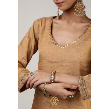 Rhua India Gold Akira Sharara with Kurta and Dupatta (Set of 3)