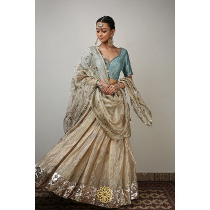 Rhua India Aqua Tani Lehenga with Blouse and Dupatta (Set of 3)