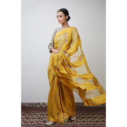 Rhua India Yellow Pavin Classical Saree with Stitched Blouse and Petticoat