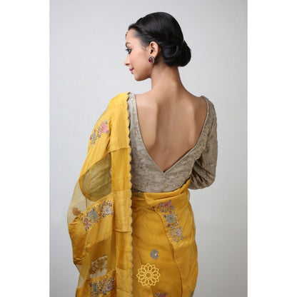 Rhua India Yellow Pavin Classical Saree with Stitched Blouse and Petticoat