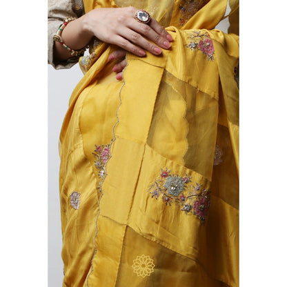 Rhua India Yellow Pavin Classical Saree with Stitched Blouse and Petticoat