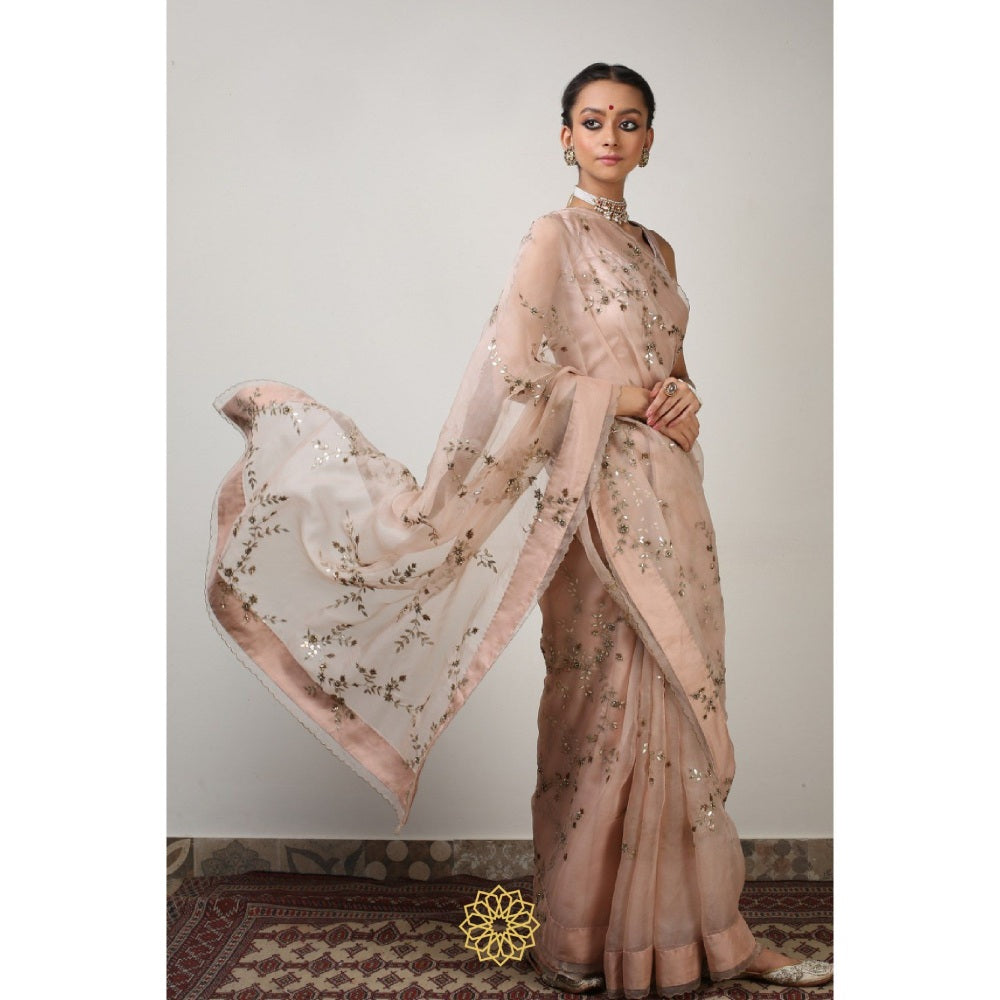 Rhua India Pink Suhani Classical Saree with Stitched Blouse and Petticoat