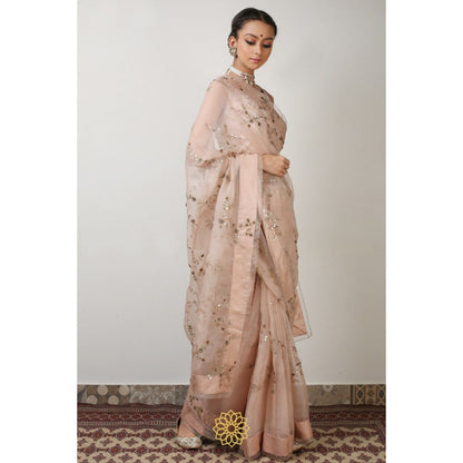 Rhua India Pink Suhani Classical Saree with Stitched Blouse and Petticoat