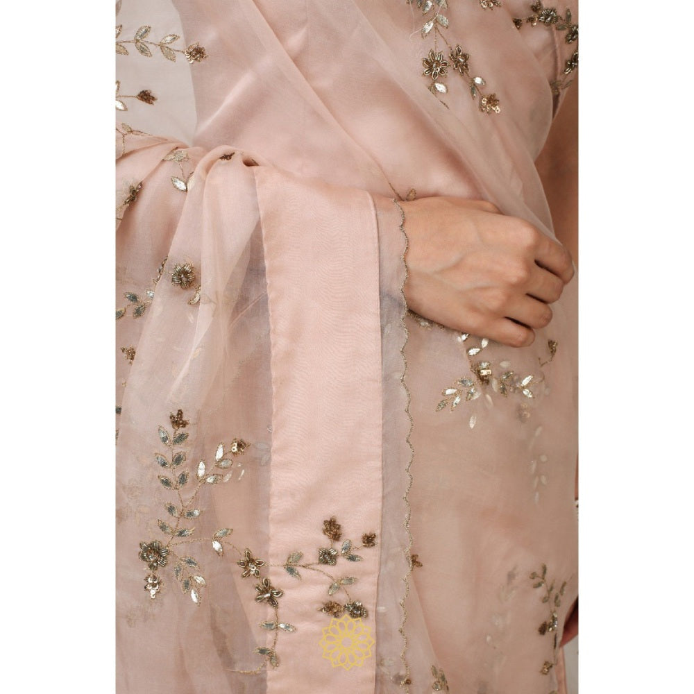 Rhua India Pink Suhani Classical Saree with Stitched Blouse and Petticoat