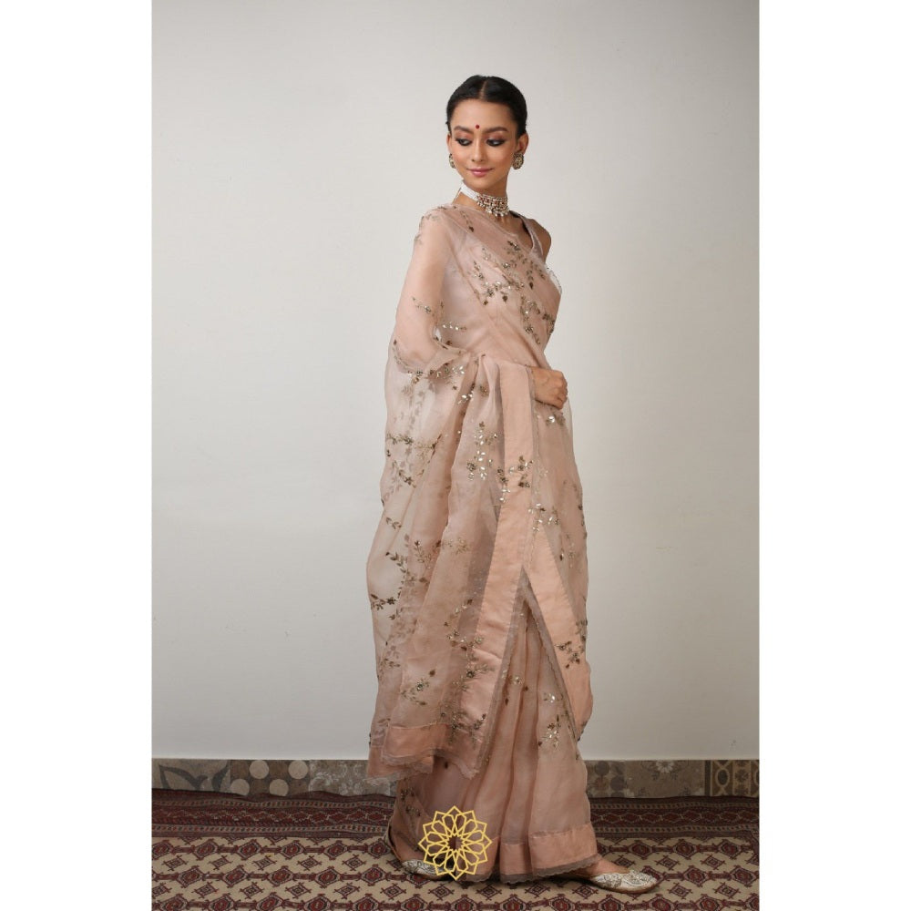 Rhua India Pink Suhani Classical Saree with Stitched Blouse and Petticoat